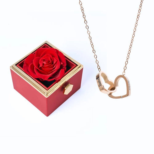 Coffret Vraie Rose Éternelle & Collier Gravé